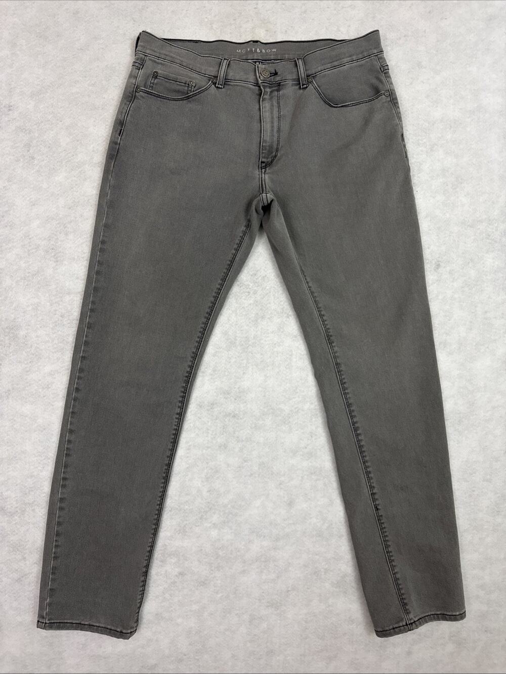 Mott Bow Jeans Mens 33x32 Gray Slim Fit Five Pocket Stretch Denim